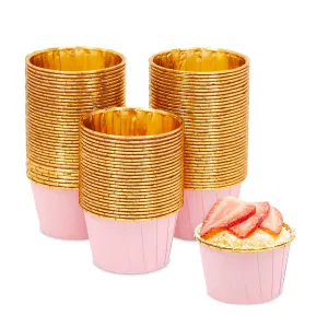 100-Pack Gold Aluminum Foil Cupcake Liners, 2.75x1.5-Inch Pink Colored Baking Cups for Muffins and Baked Desserts, Small Goodie Containers for Loose Nuts and Candies