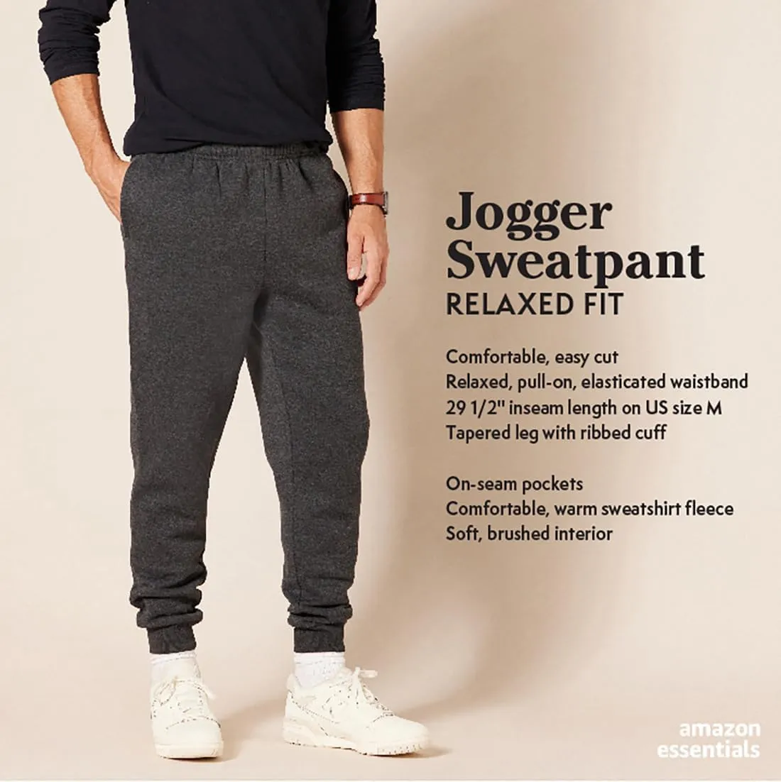 Amazon Essentials Men's Relaxed Joggers Sweatpants, Fleece, Comfortable Fit