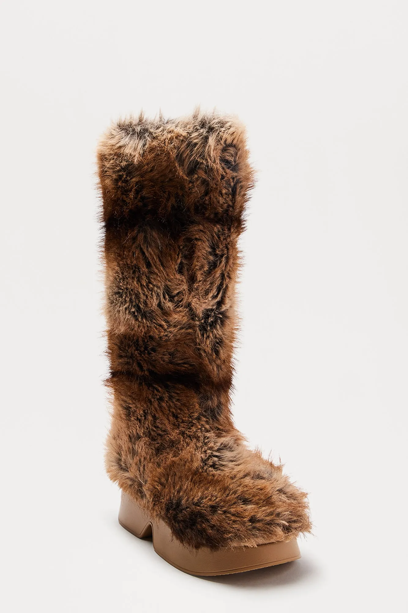 Aspen Faux Fur Knee High Boots - Brown/combo