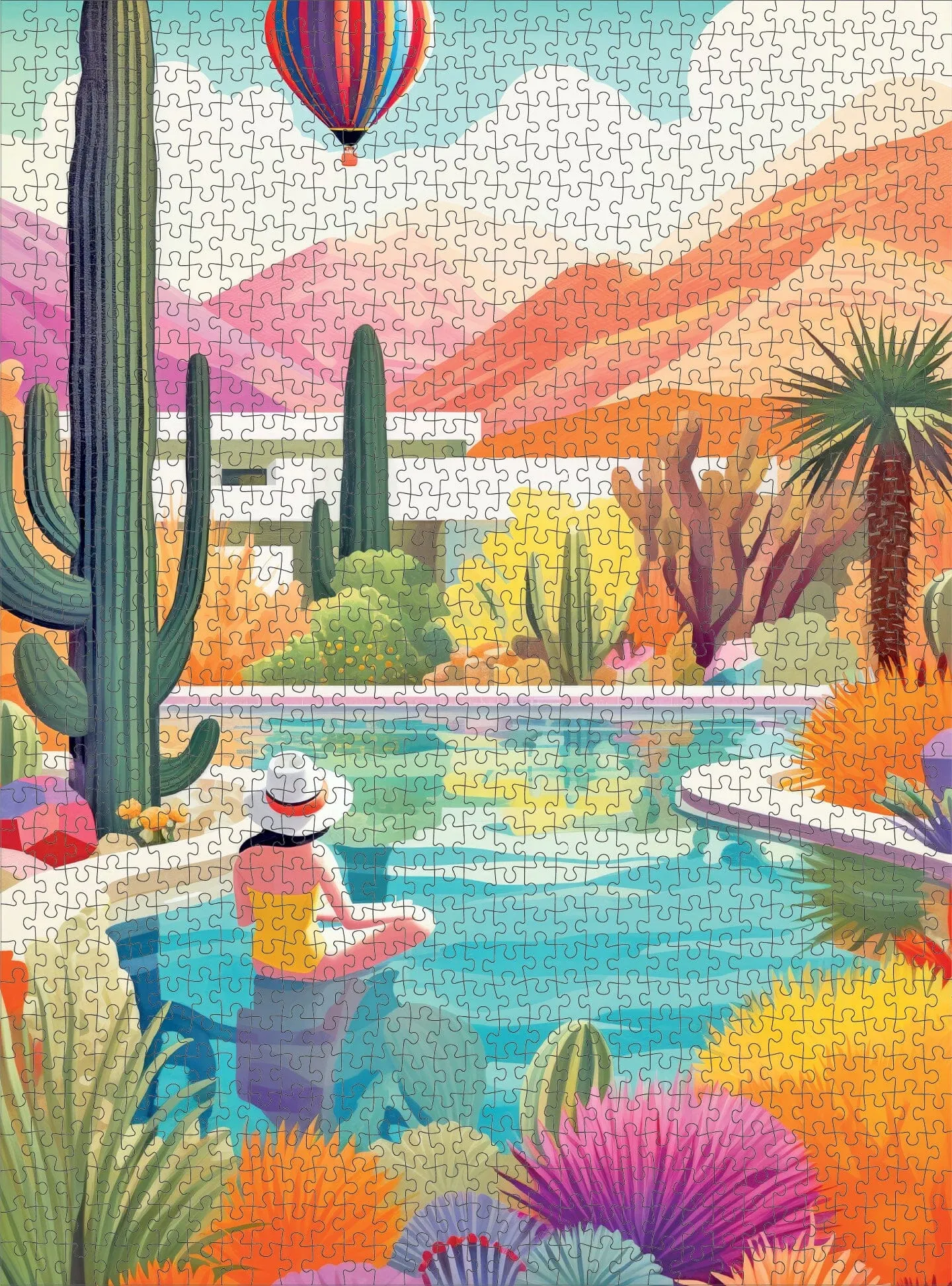 Blossoming Desert: Poolside Paradise - 1000 Piece Jigsaw Puzzle