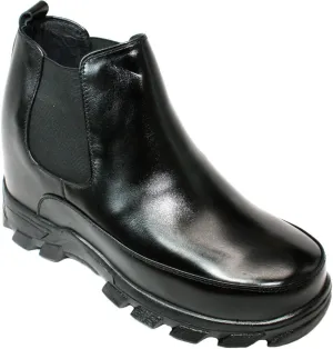 Calden Men's Invisible Height Increasing Elevator Shoes - Black Leather Slip-on Hiking-style Ankle Boots - 4.9 Inches Taller - K332011 - Size 8 D(M) US