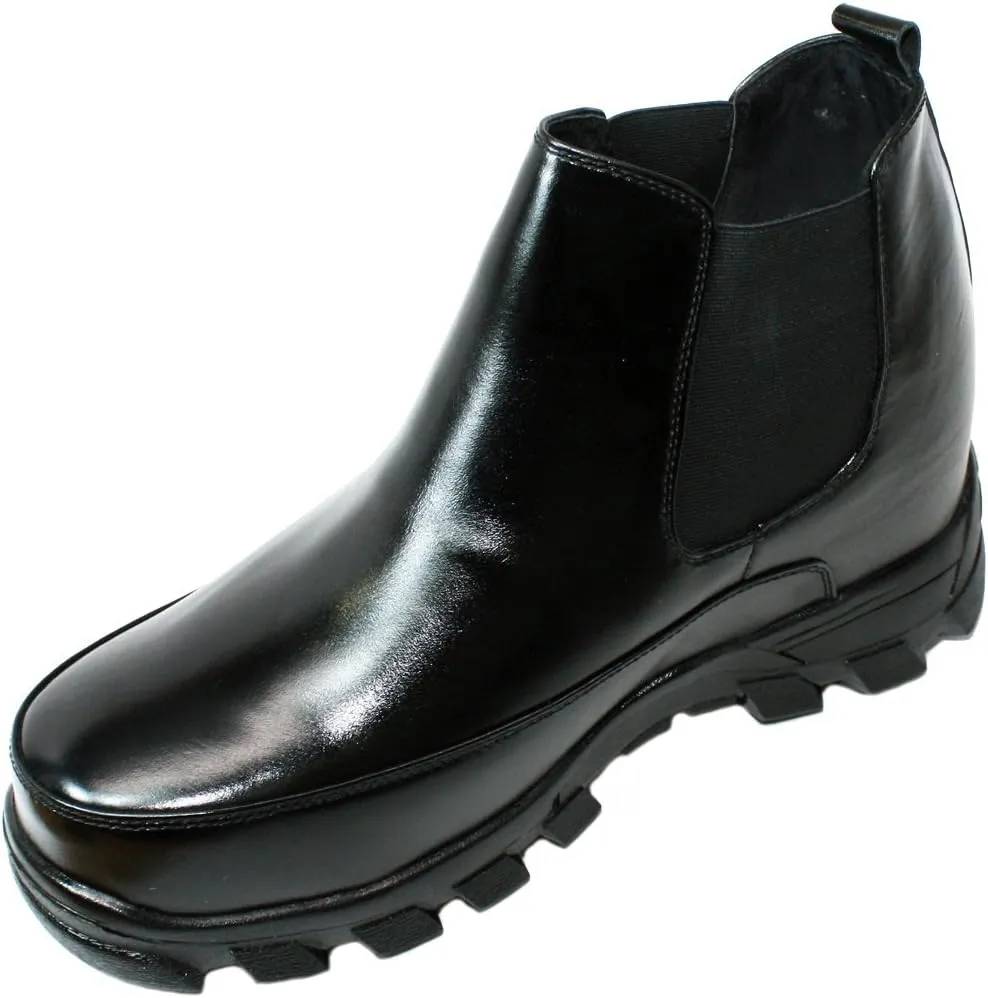 Calden Men's Invisible Height Increasing Elevator Shoes - Black Leather Slip-on Hiking-style Ankle Boots - 4.9 Inches Taller - K332011 - Size 8 D(M) US
