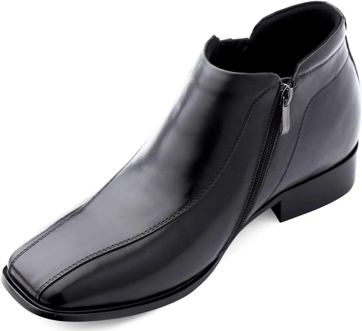 Calden Men's Invisible Height Increasing Elevator Shoes - Black Premium Leather Zipper Dress Boots - 3.2 Inches Taller - K99805 - Size 10 D(M) US