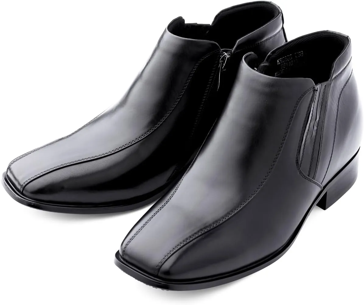 Calden Men's Invisible Height Increasing Elevator Shoes - Black Premium Leather Zipper Dress Boots - 3.2 Inches Taller - K99805 - Size 10 D(M) US