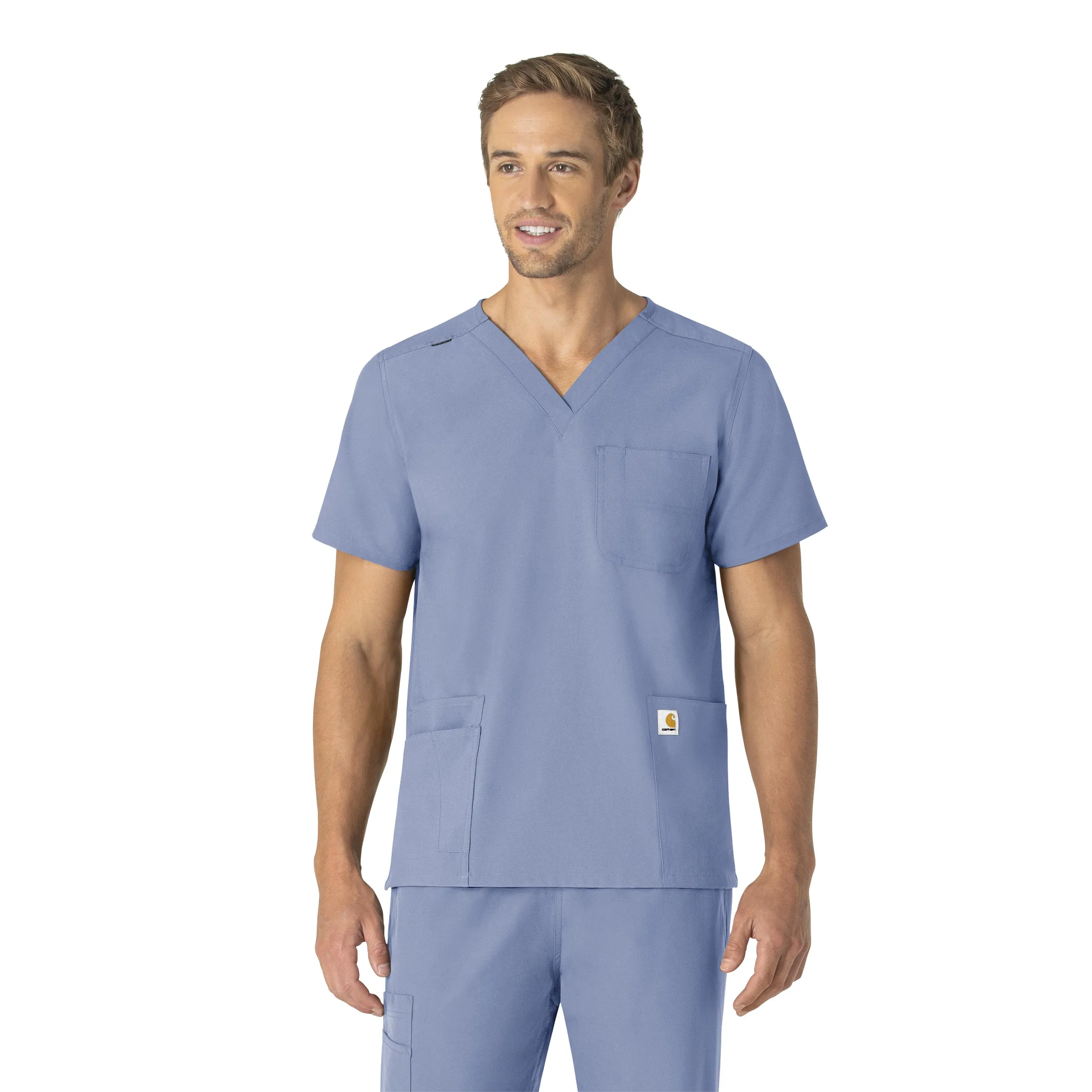 Carhartt Force Essentials Unisex V-Neck 6-Pocket Scrub Top - Ceil Blue