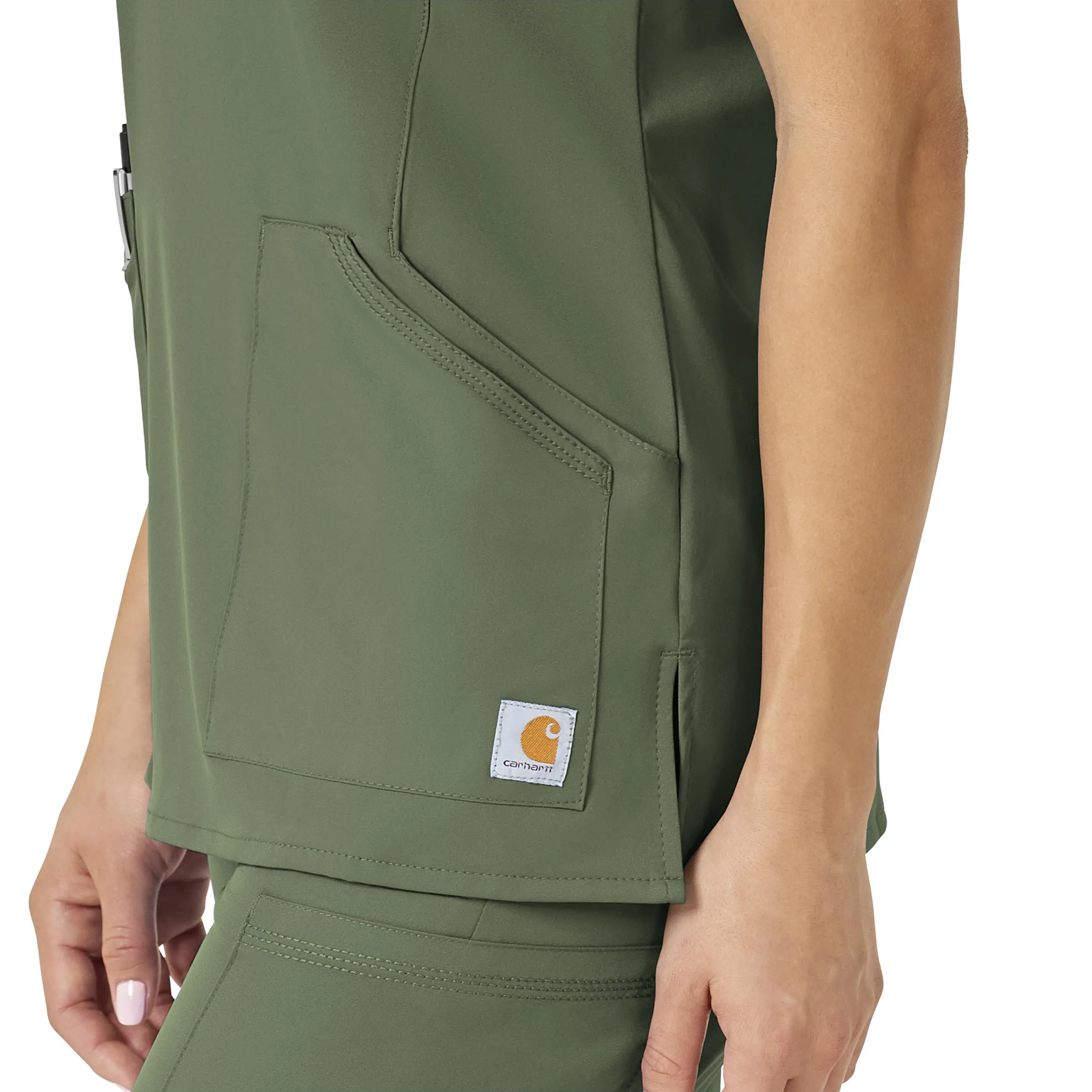 Carhartt Force Liberty Women's Multi-Pocket V-Neck Scrub Top - Olive