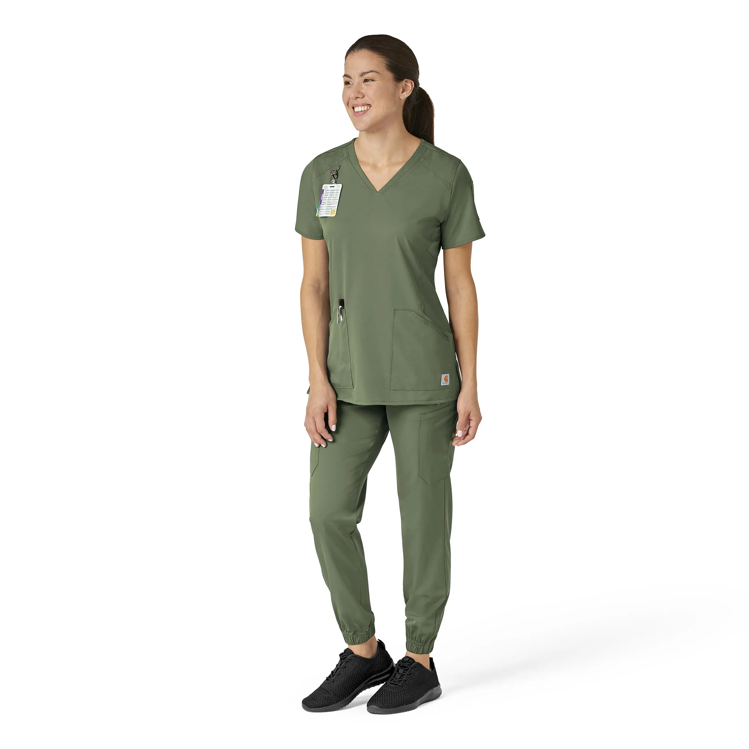 Carhartt Force Liberty Women's Multi-Pocket V-Neck Scrub Top - Olive