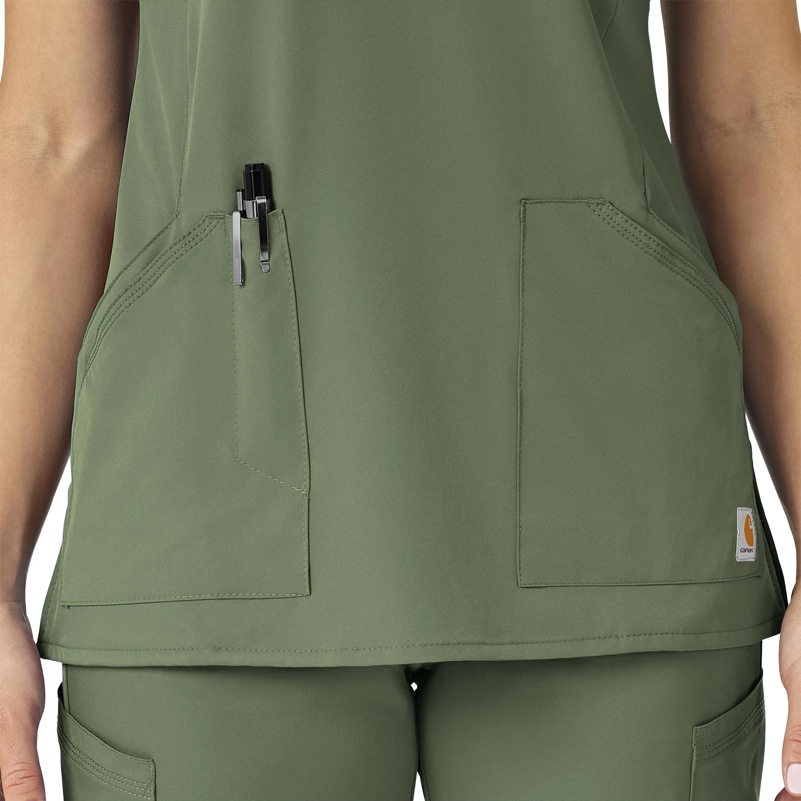 Carhartt Force Liberty Women's Multi-Pocket V-Neck Scrub Top - Olive
