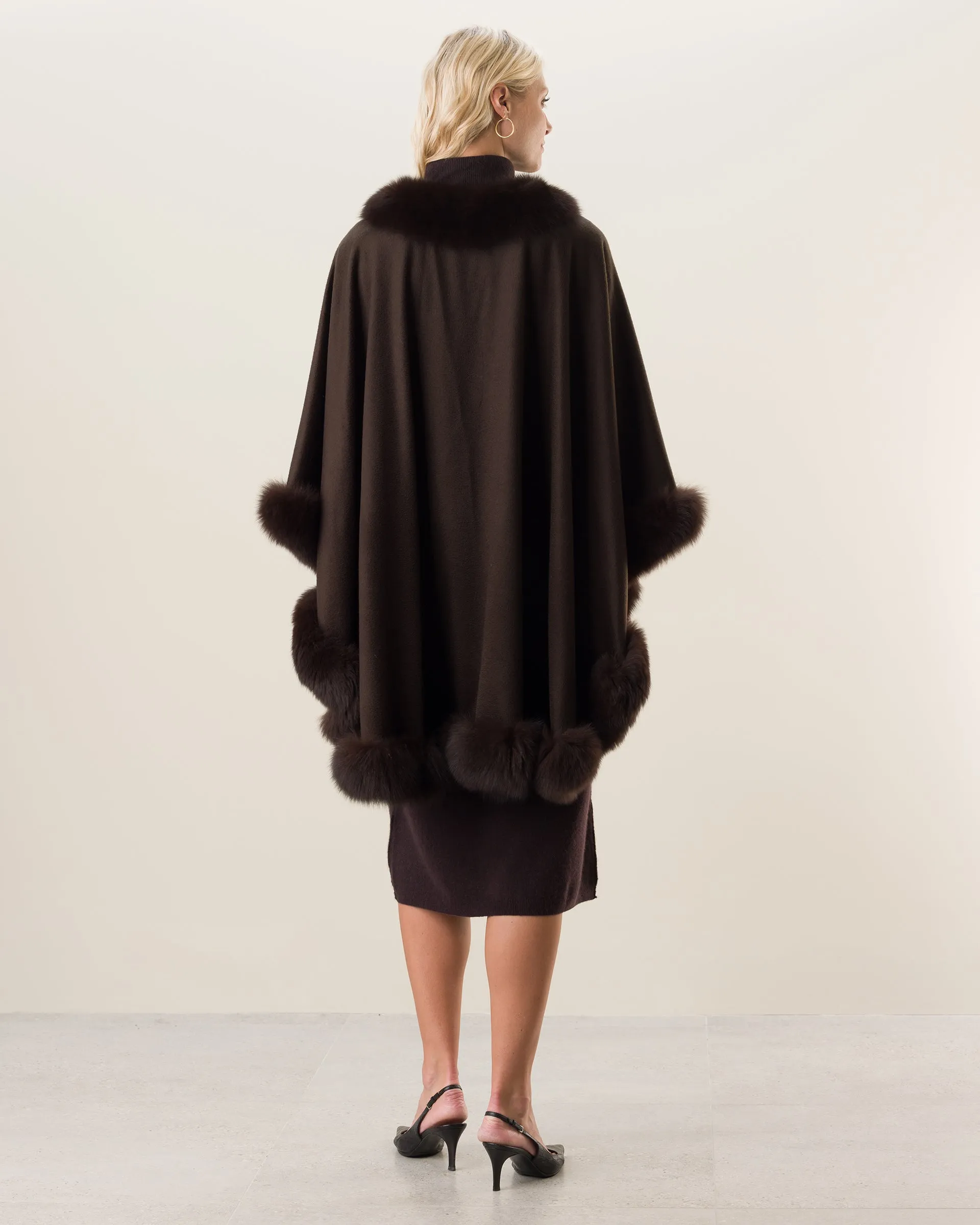 Cervinia Fur Trimmed Cashmere Cape Classic Length