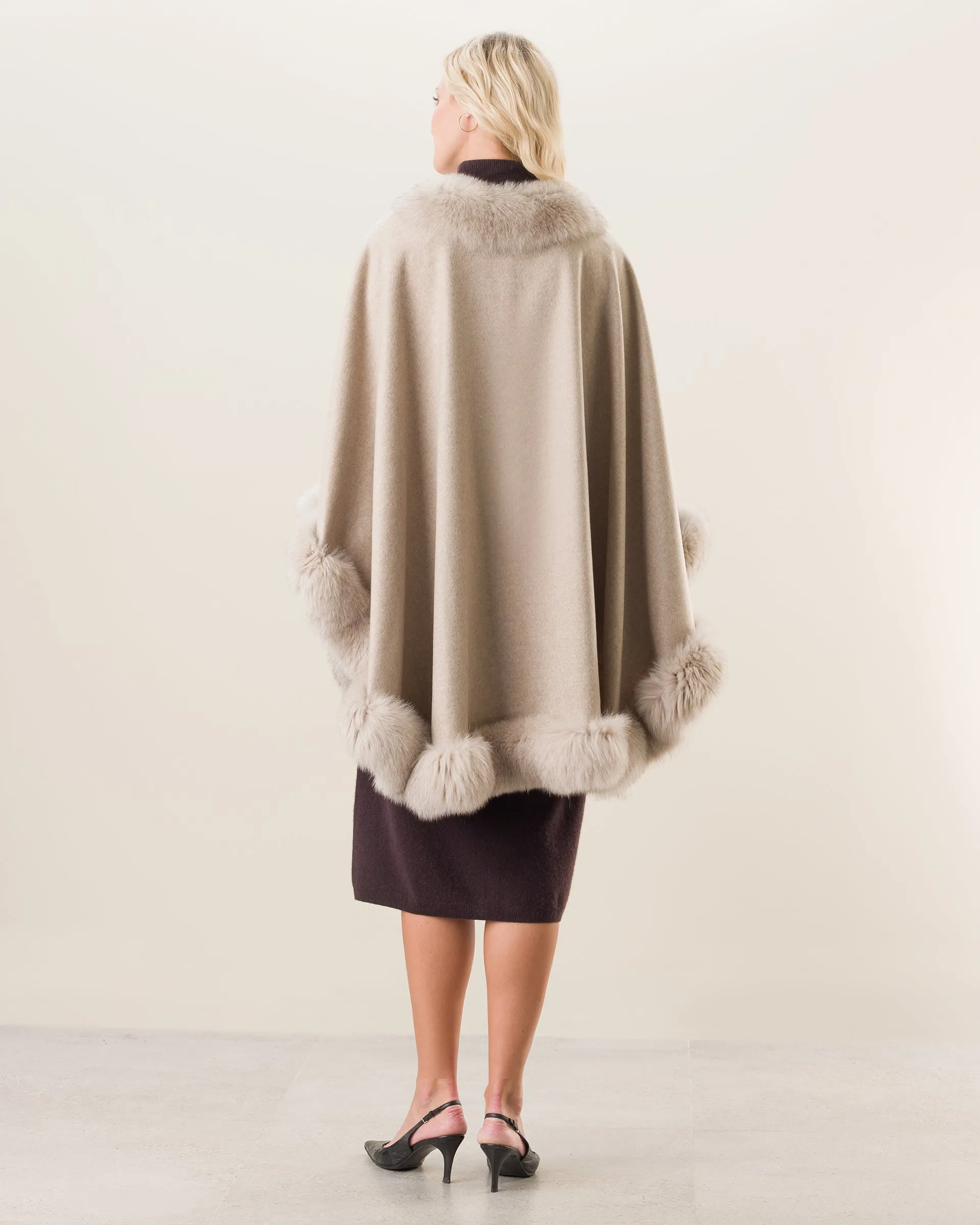 Cervinia Fur Trimmed Cashmere Cape Classic Length