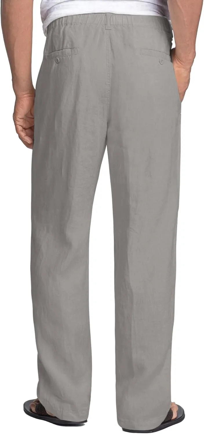 COOFANDY Men's Casual Linen Pants Elastic Waist Drawstring Beach Summer Pants Lightweight Linen Trousers