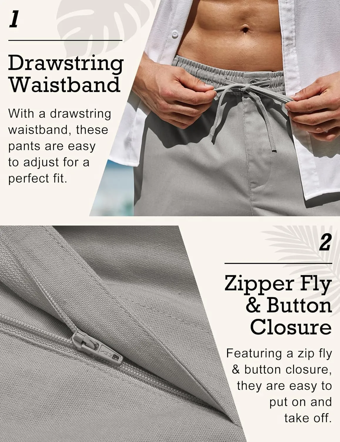 COOFANDY Men's Casual Linen Pants Elastic Waist Drawstring Beach Summer Pants Lightweight Linen Trousers
