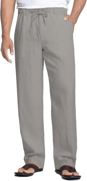 COOFANDY Men's Casual Linen Pants Elastic Waist Drawstring Beach Summer Pants Lightweight Linen Trousers