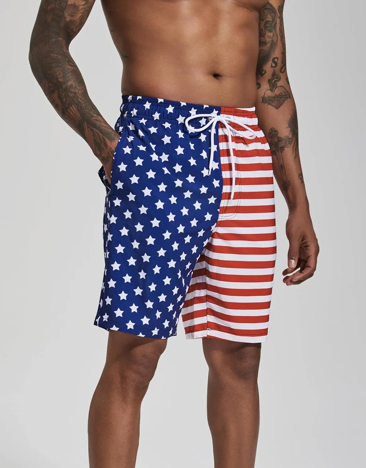 difficort Mens Swim Trunks with Compression Liner Quick Dry Bathing Suits Shorts with Zipper Pockets