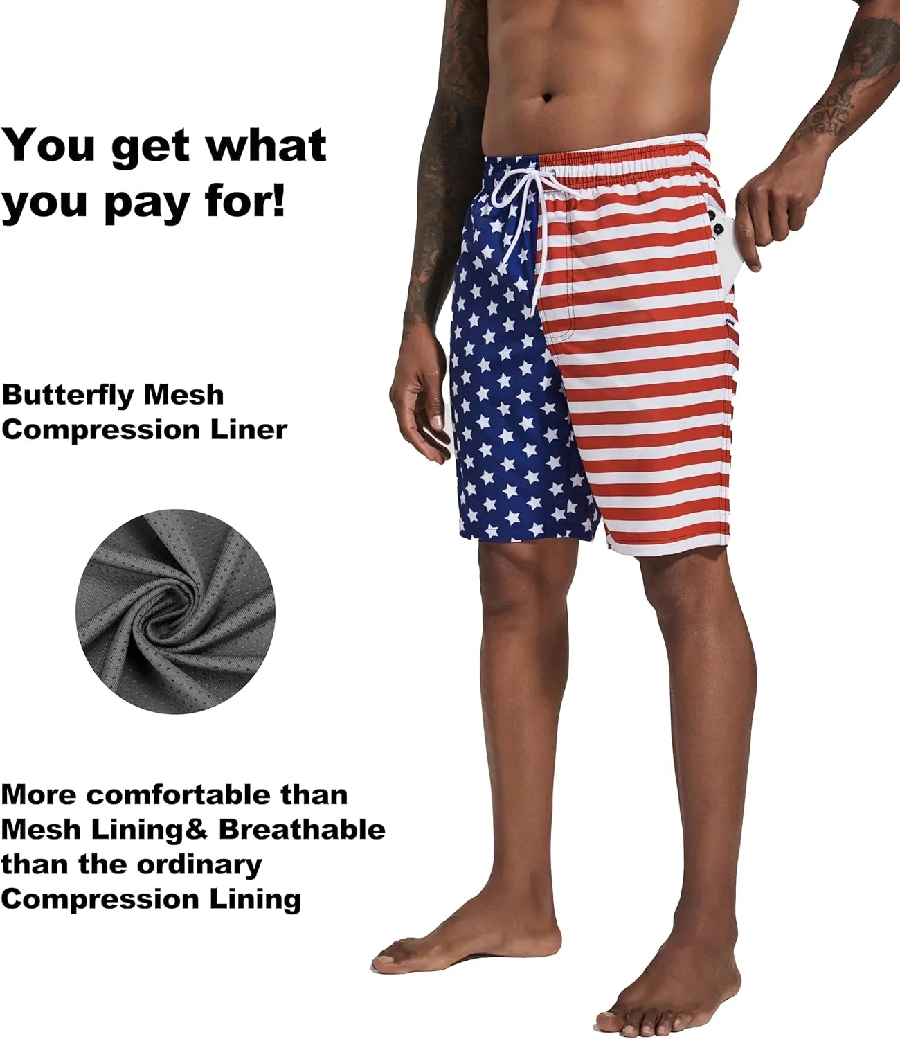 difficort Mens Swim Trunks with Compression Liner Quick Dry Bathing Suits Shorts with Zipper Pockets