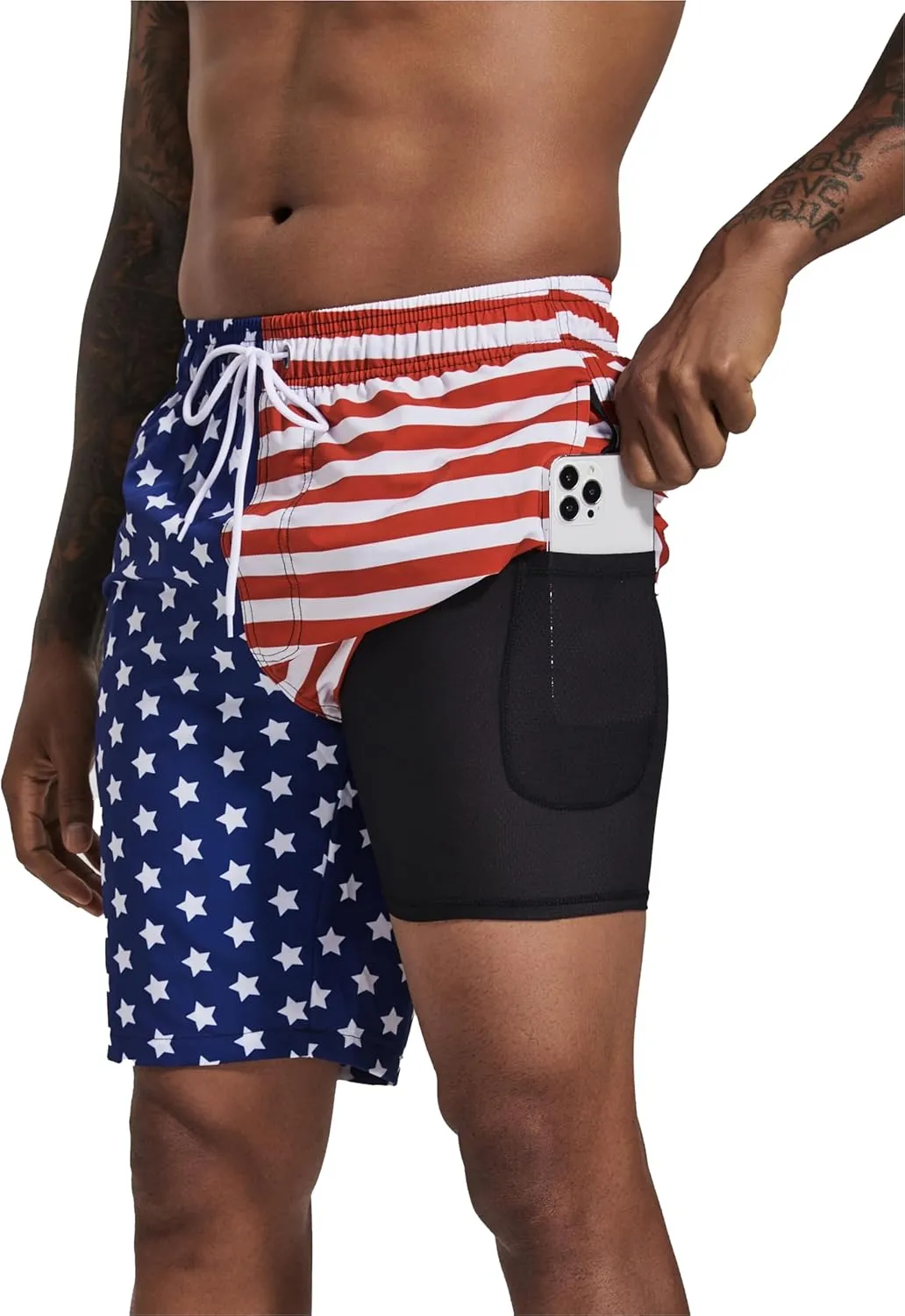 difficort Mens Swim Trunks with Compression Liner Quick Dry Bathing Suits Shorts with Zipper Pockets