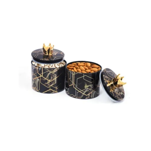 Dry Fruit 4Container Set in Stylish Black & Golden Ideal for Special Occasions and Festivals
