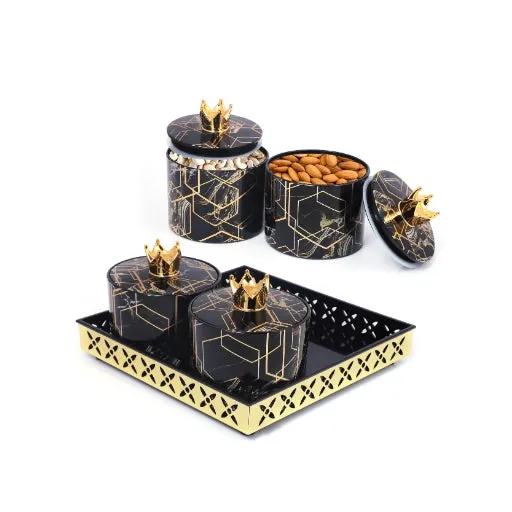 Dry Fruit 4Container Set in Stylish Black & Golden Ideal for Special Occasions and Festivals