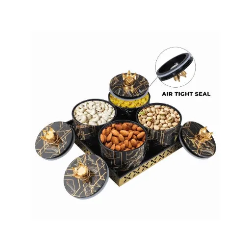Dry Fruit 4Container Set in Stylish Black & Golden Ideal for Special Occasions and Festivals