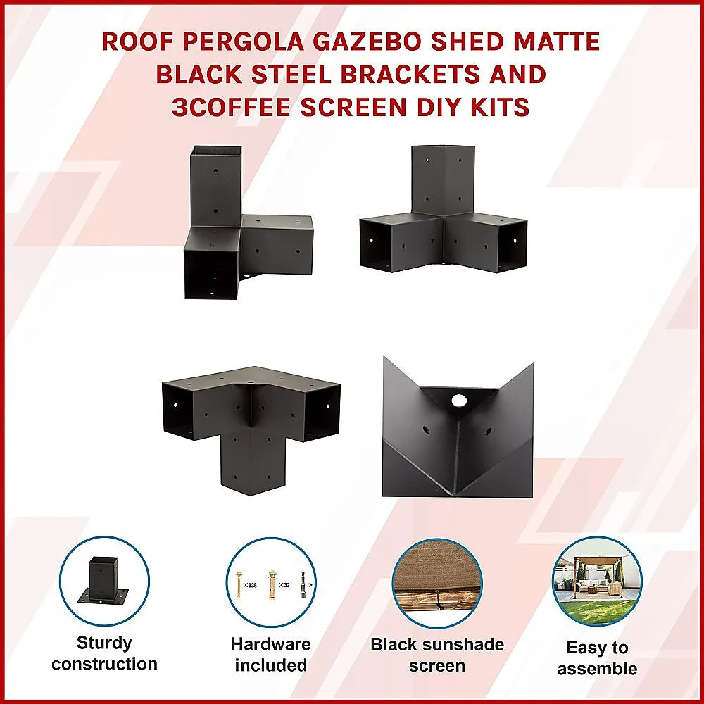 Durable Steel Pergola Brackets Set, Matte Black   Coffee Screen