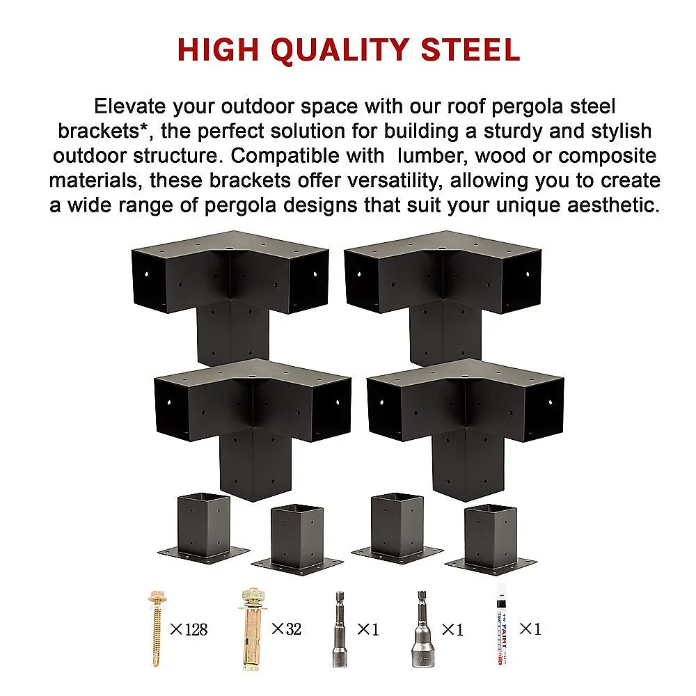 Durable Steel Pergola Brackets Set, Matte Black   Coffee Screen