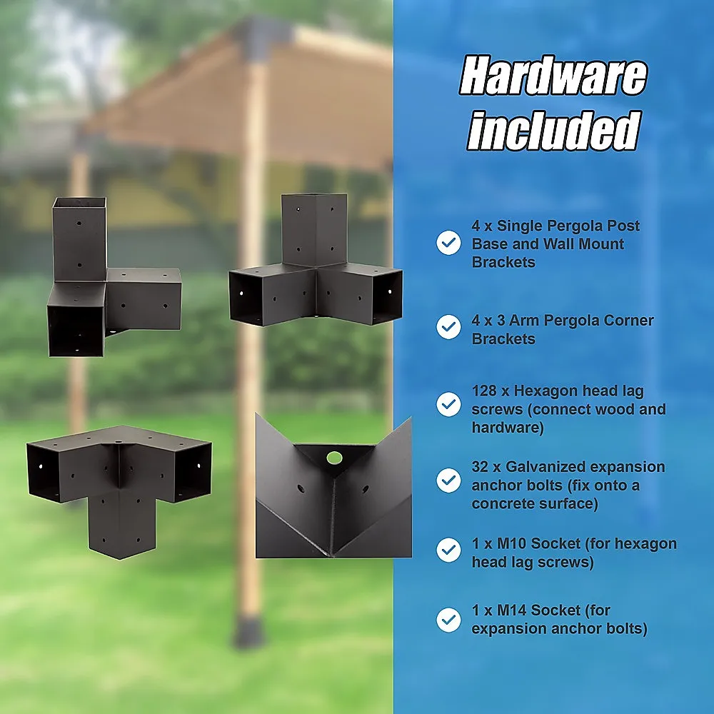 Durable Steel Pergola Brackets Set, Matte Black   Coffee Screen