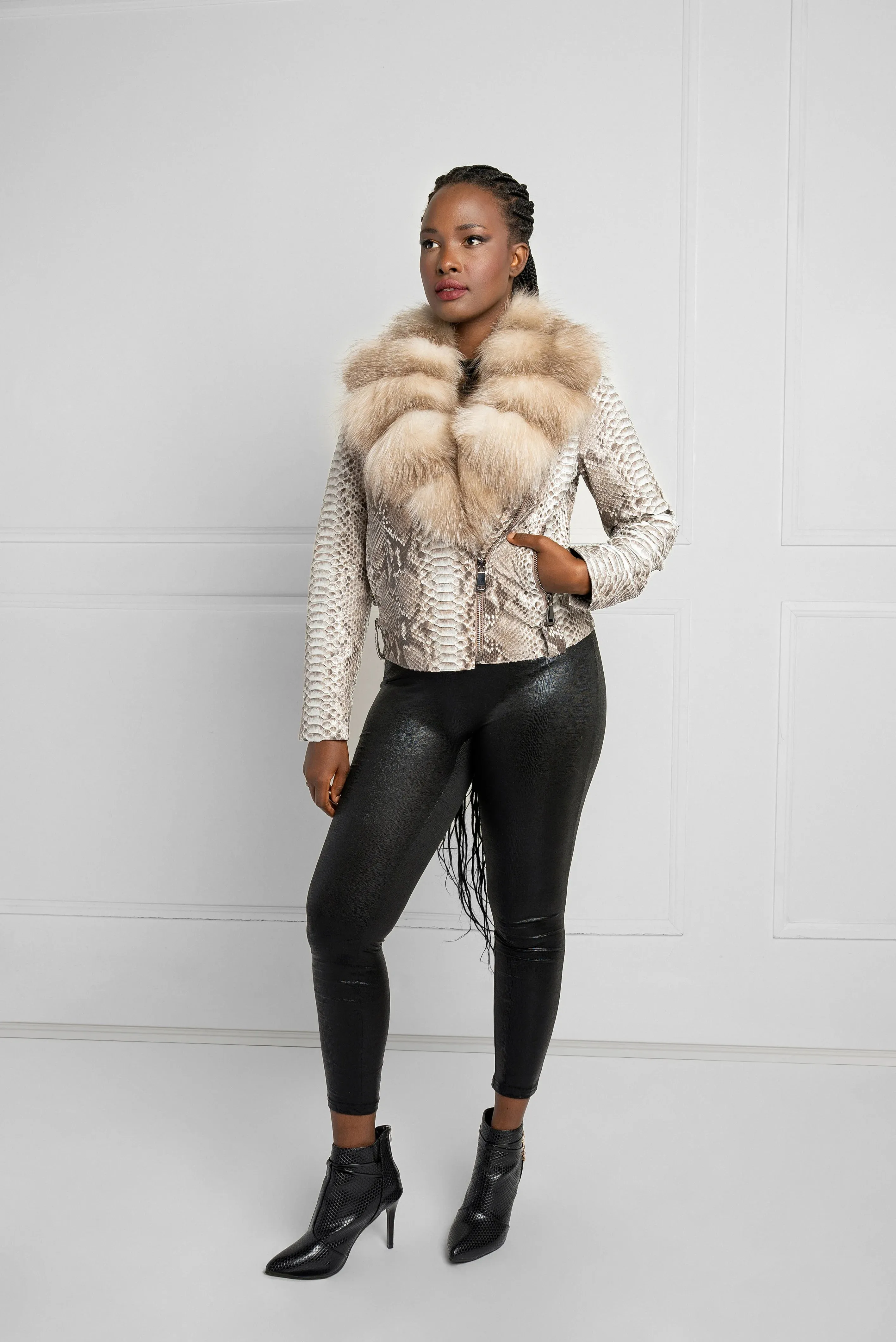 Exquisite Python & Mink Fur-Trimmed Jacket