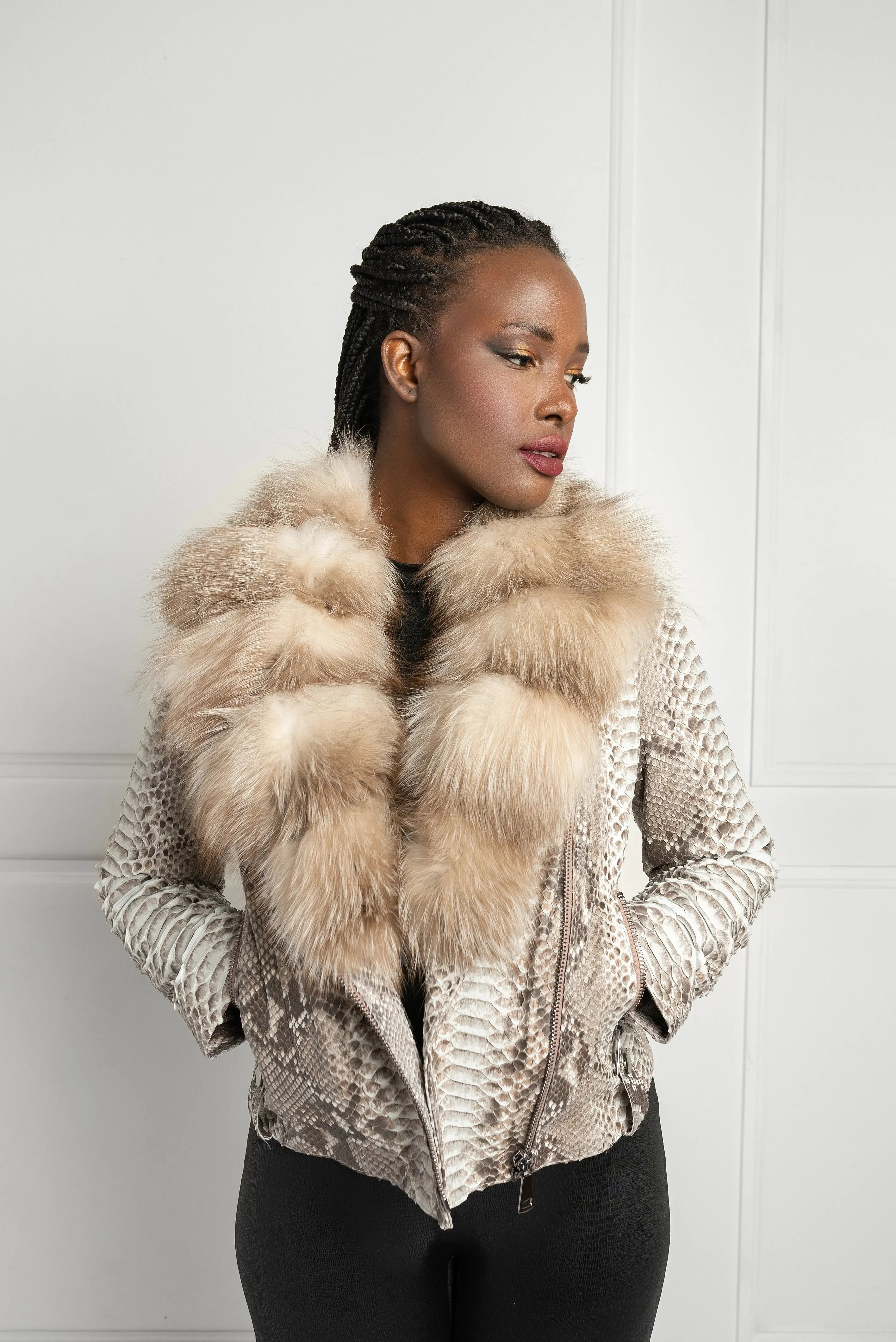 Exquisite Python & Mink Fur-Trimmed Jacket