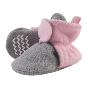 Hudson Baby Cozy Fleece Booties, Light Pink Heather Gray