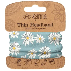 Karma Blue Daisy Headband for Women - Thin - Fabric Headband and Stretchy Hair Scarf - Light Blue