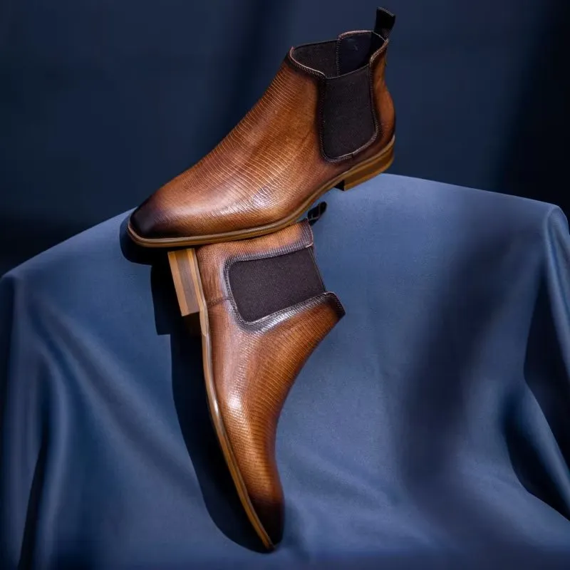 LeatherLux Exotic Fur-Lined Chelsea Boots