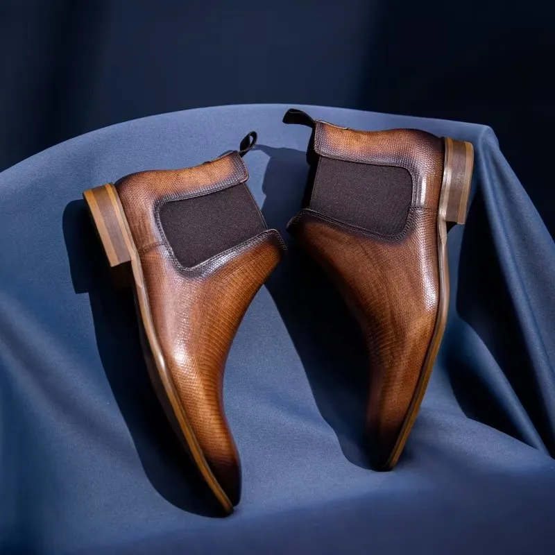 LeatherLux Exotic Fur-Lined Chelsea Boots