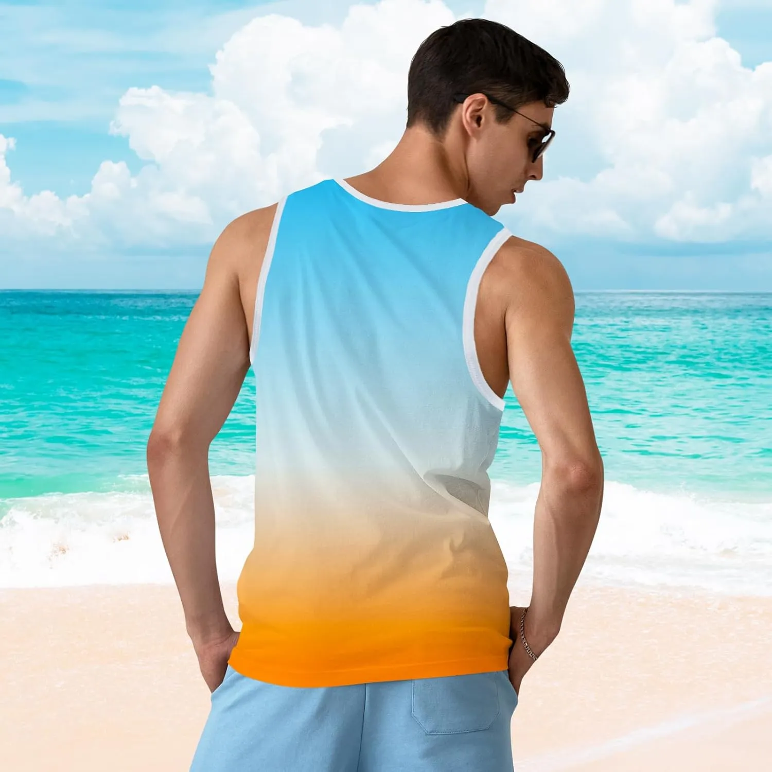 Mens Beach Tank Tops Sleeveless Shirts for Men Summer Hawaiian Graphic Mens Tank Top Workout Gym Shirts Palm Tree Tops
