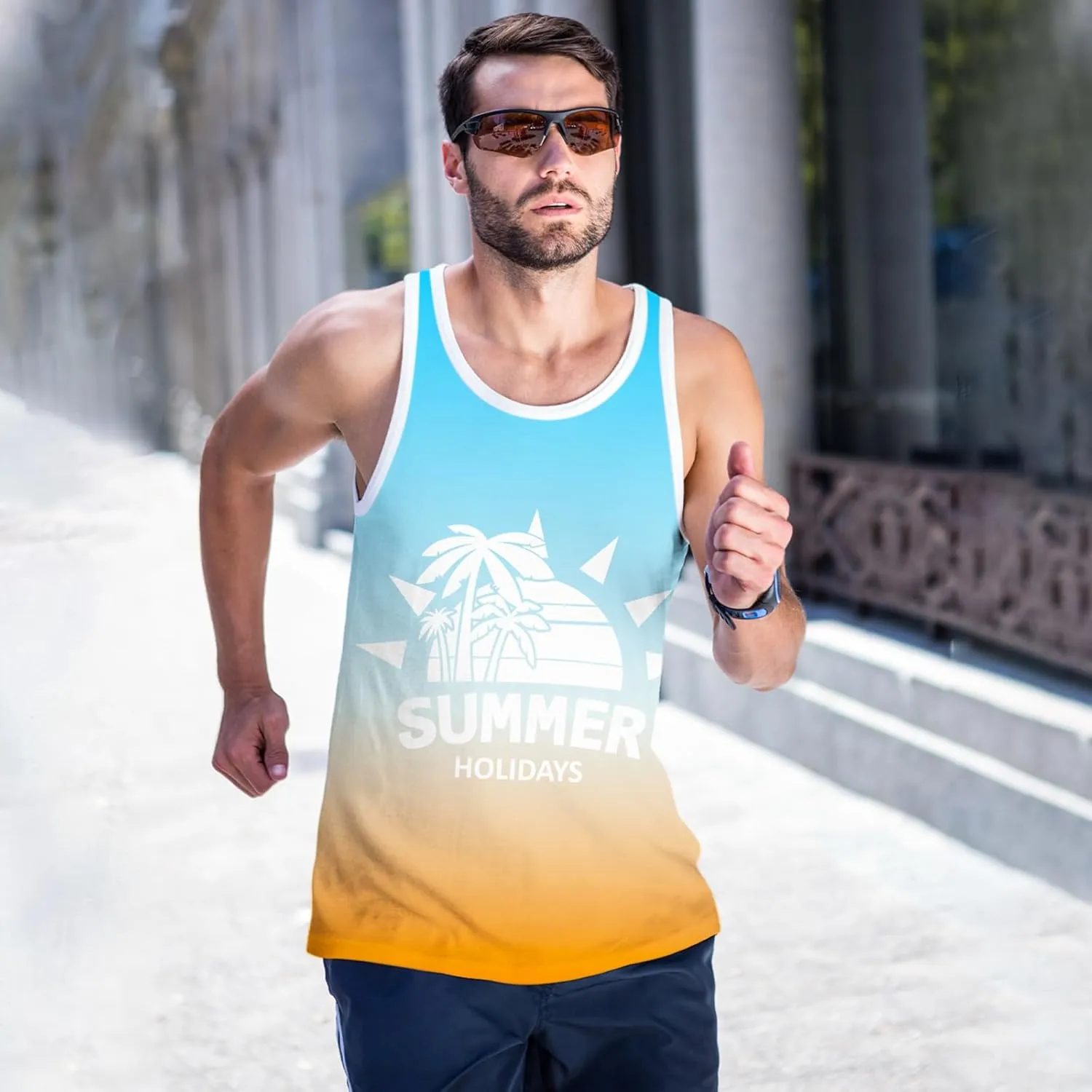 Mens Beach Tank Tops Sleeveless Shirts for Men Summer Hawaiian Graphic Mens Tank Top Workout Gym Shirts Palm Tree Tops