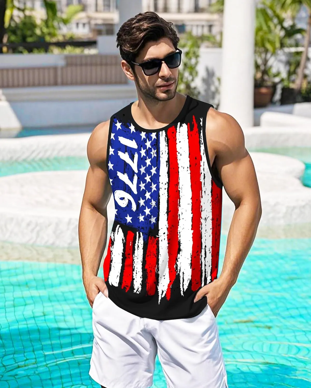 Mens Beach Tank Tops Sleeveless Shirts for Men Summer Hawaiian Graphic Mens Tank Top Workout Gym Shirts Palm Tree Tops