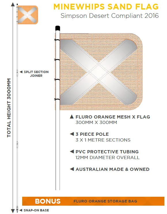 Minewhips 3m Sand Flag - Simpson Desert Compliant