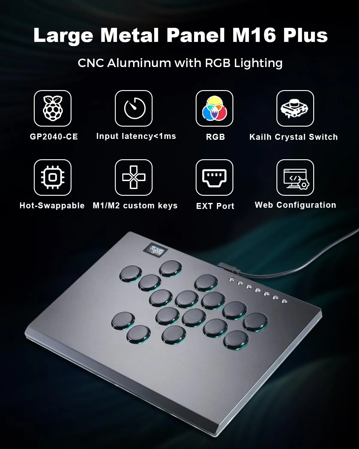 ONEED Haute42 Leverless Controller Arcade Stick: M16 Plus Black Aluminum Leverless Arcade Stick for PC/PS3/PS4/Switch Game,Crystal Low-Profile Switch Arcade Stick Support Hot Swap & SOCD
