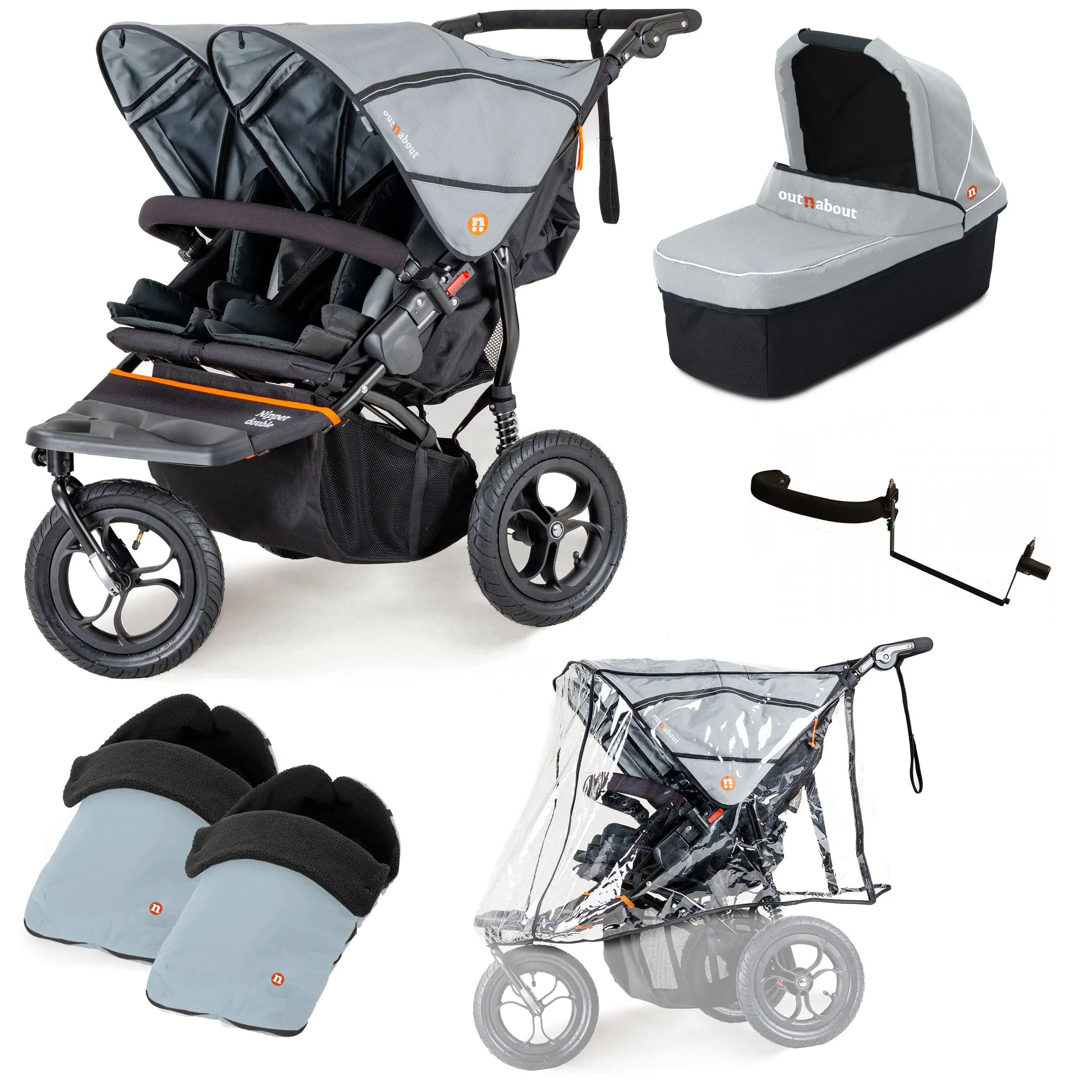 Out n About Nipper Double Duo Essentials Bundle in Rock Salt Grey
