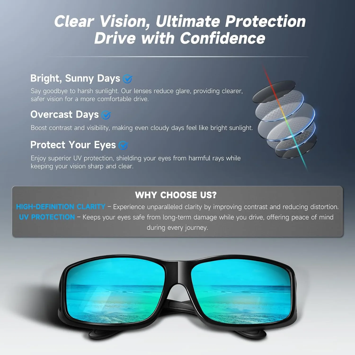 Polarized Sunglasses Fit Over Glasses for Men Women, Wrap-around Driving Sunglasses 100% UV Protection