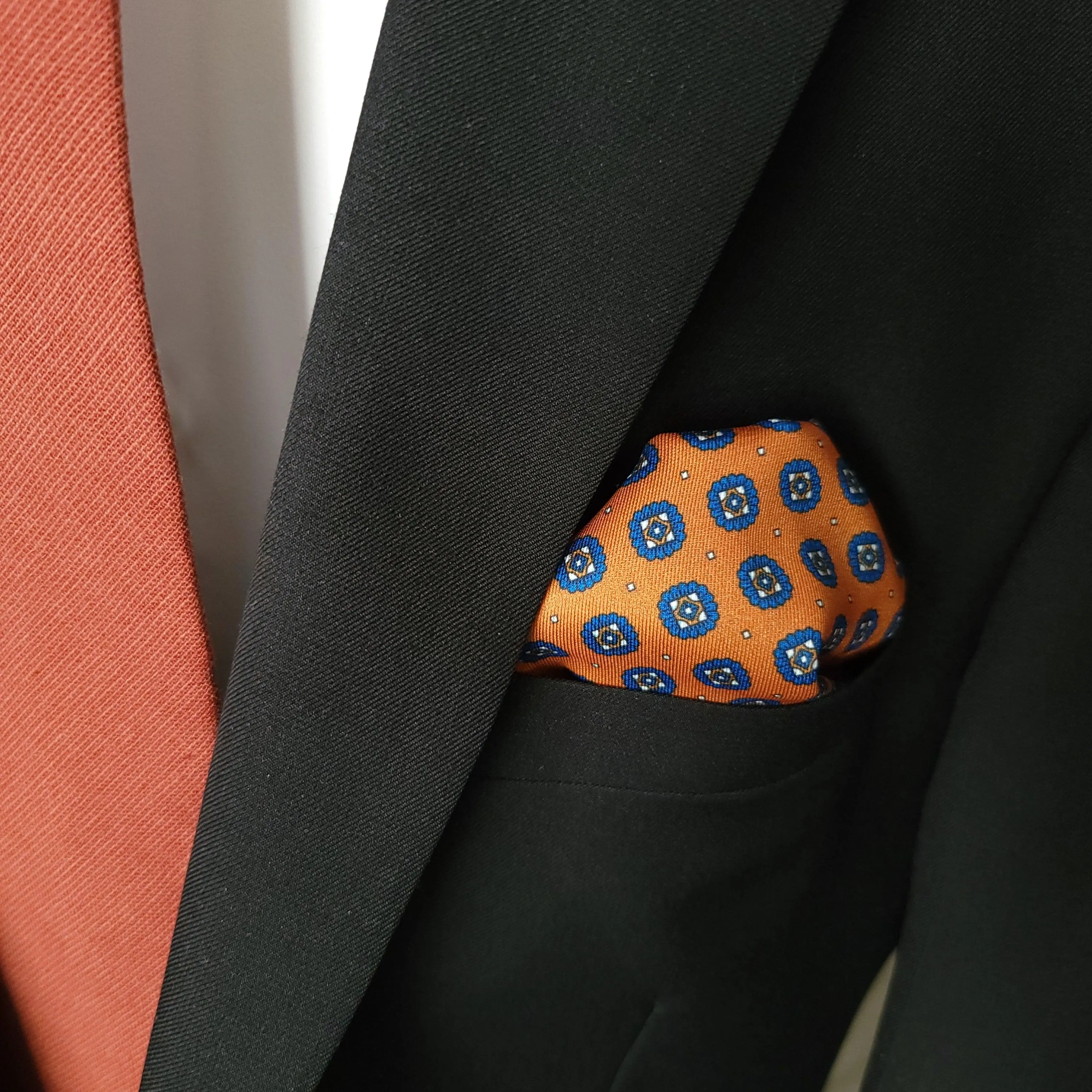 Royal Blue Orange Dot Stylish and Elegant Silk Pocket Square
