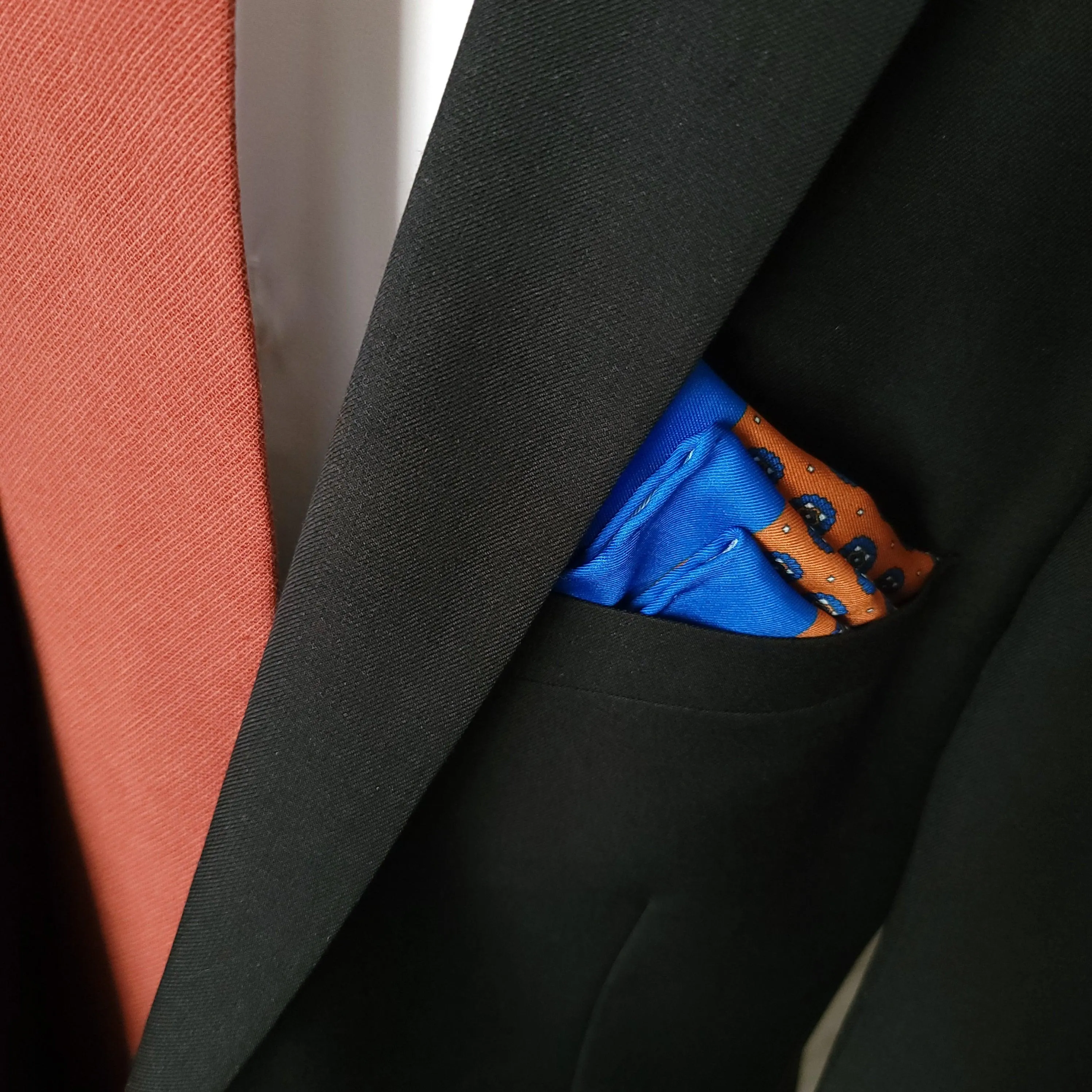 Royal Blue Orange Dot Stylish and Elegant Silk Pocket Square