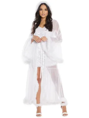 Sheer White Full Length Hooded Robe