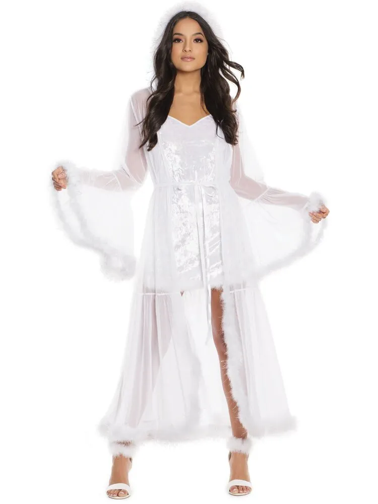 Sheer White Full Length Hooded Robe