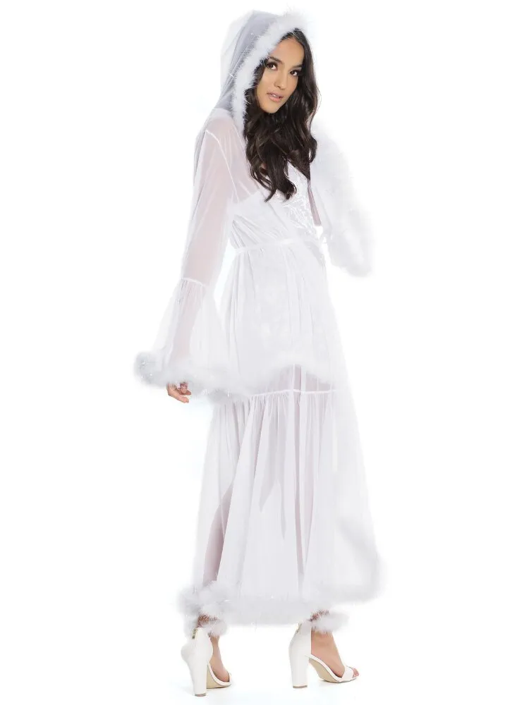 Sheer White Full Length Hooded Robe