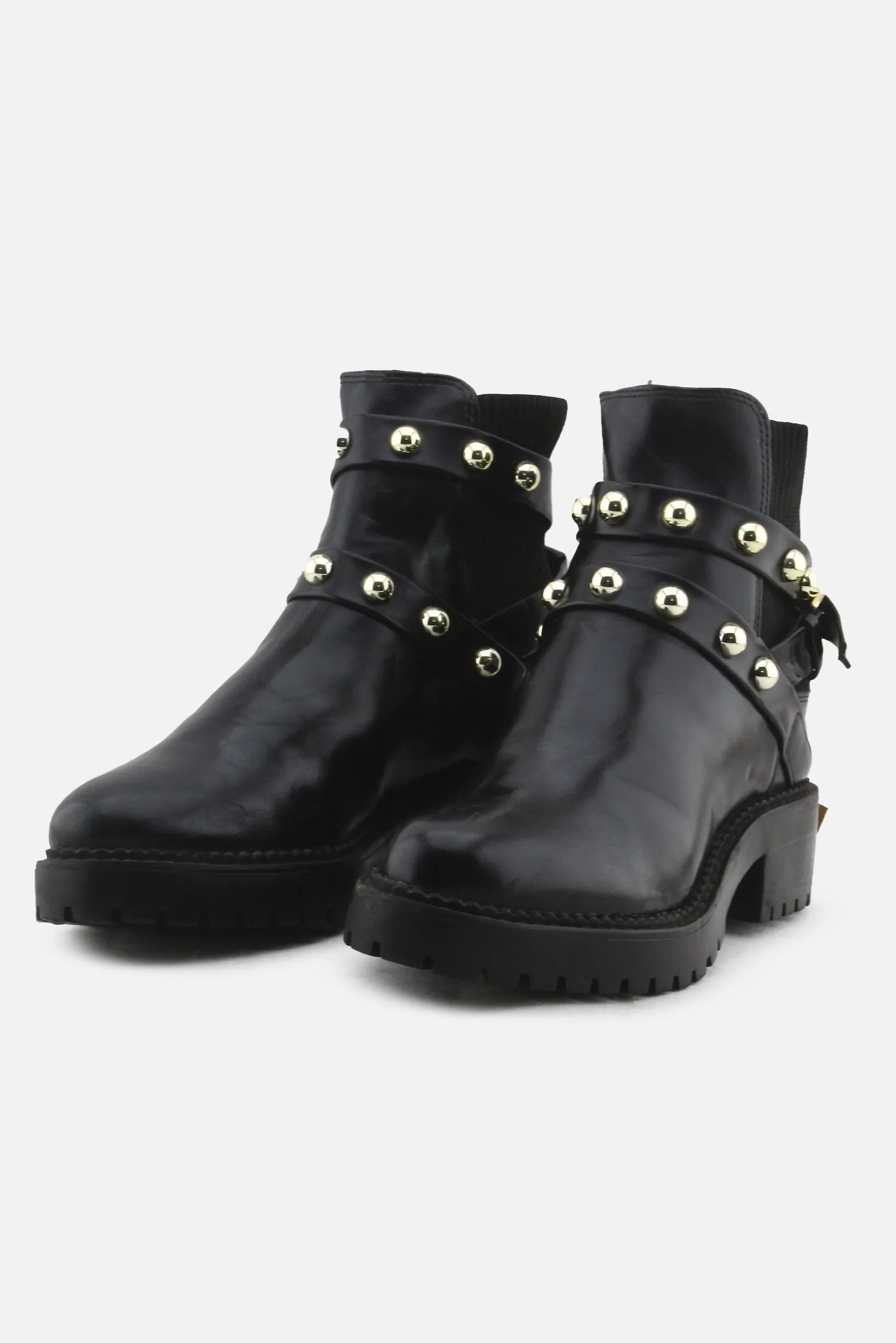 Stradivarius Stretchable Buckle Straps Chelsea Ankle Boots | 100% Authentic Leather