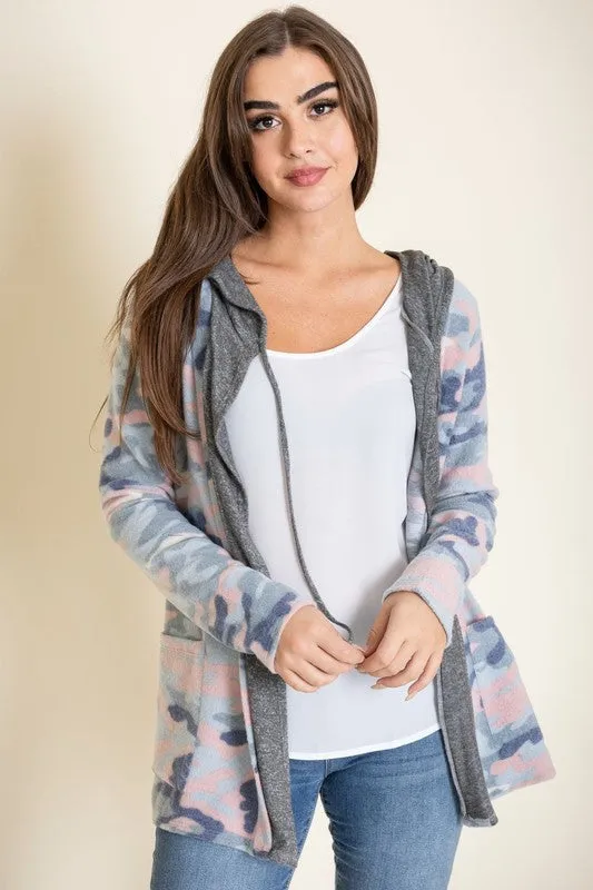 TEEK - Plus Size Camo Hooded Cardigan