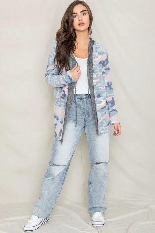 TEEK - Plus Size Camo Hooded Cardigan
