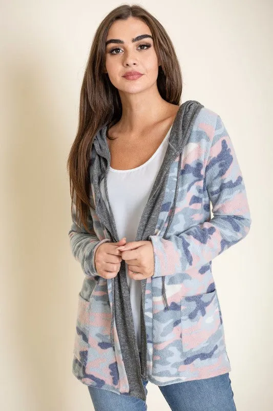 TEEK - Plus Size Camo Hooded Cardigan