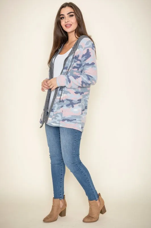 TEEK - Plus Size Camo Hooded Cardigan