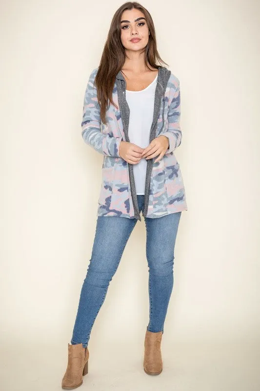TEEK - Plus Size Camo Hooded Cardigan